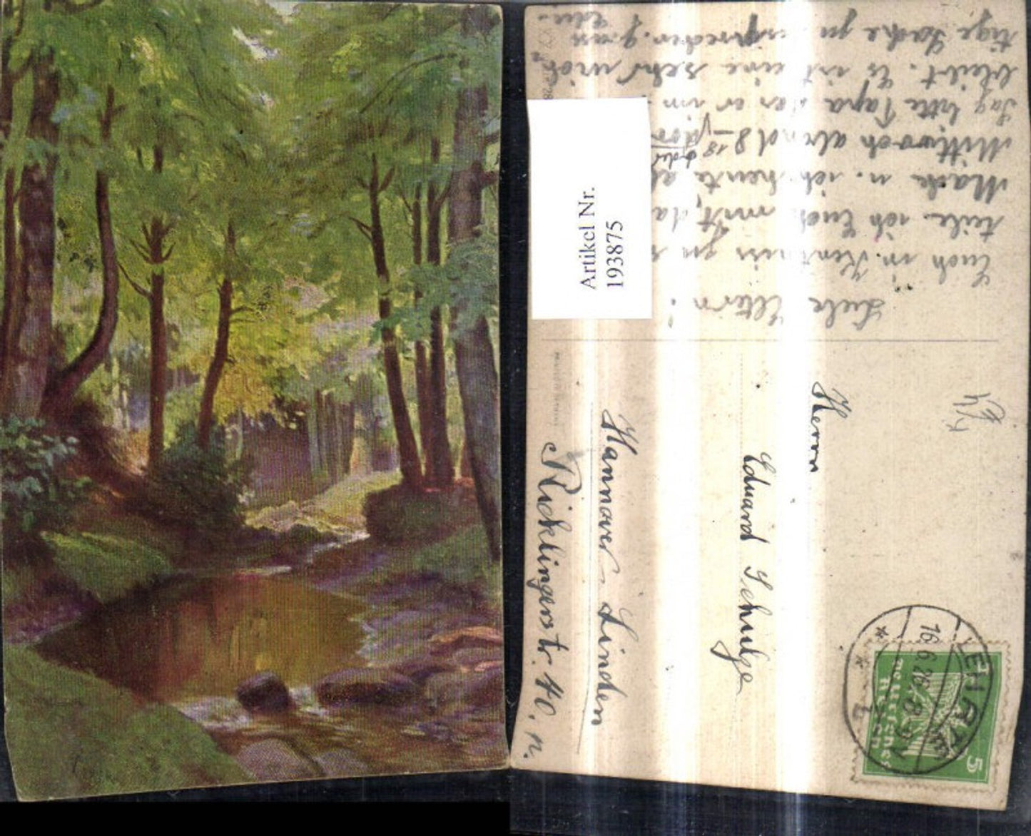 193875, Artist Ak Waldbach Bach Forest Landscape