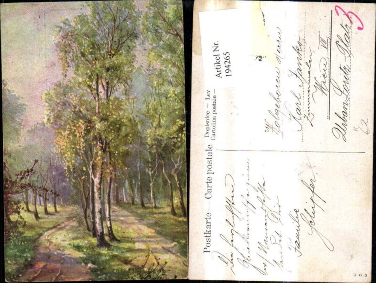 194265,Künstler Ak Weg Strasse d. Wald Birken Bäume Landschaft
