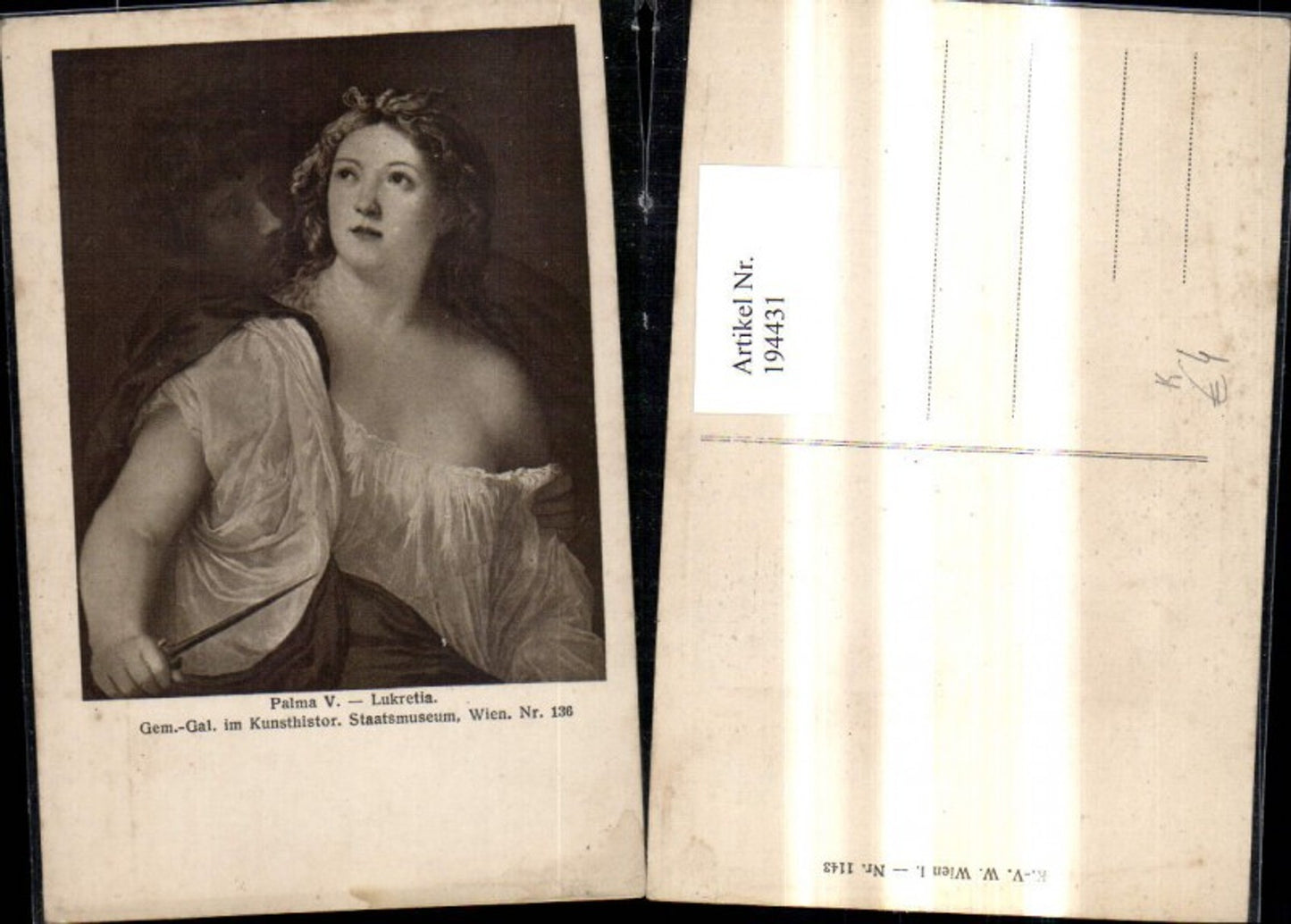 194431,Künstler Ak Palma V. Lukretia Frau m. Dolch Mann schaut über Schulter