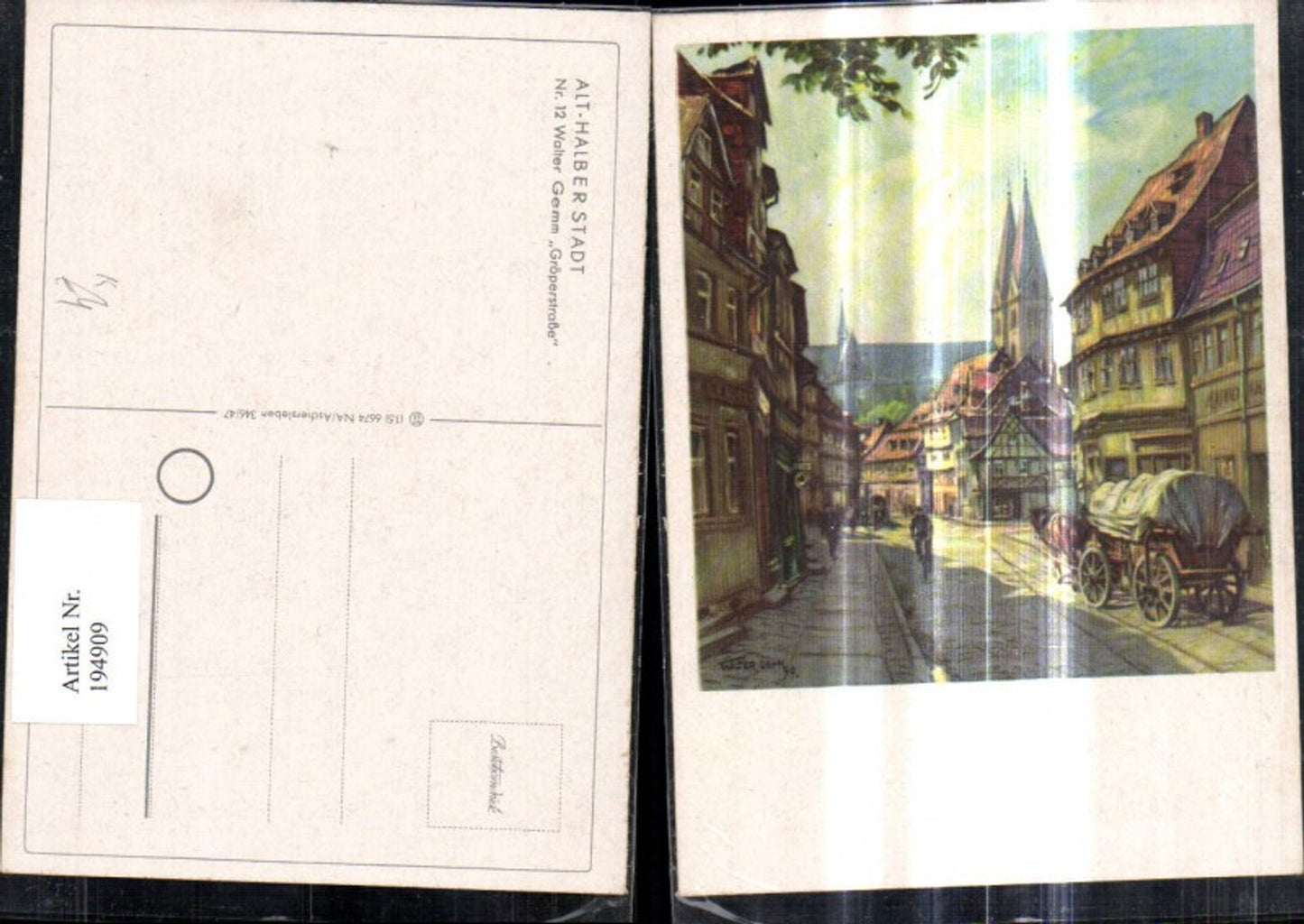 194909,Künstler Ak Walter Gemm Gröperstraße Alt Halberstadt Kutsche Fuhrwerk