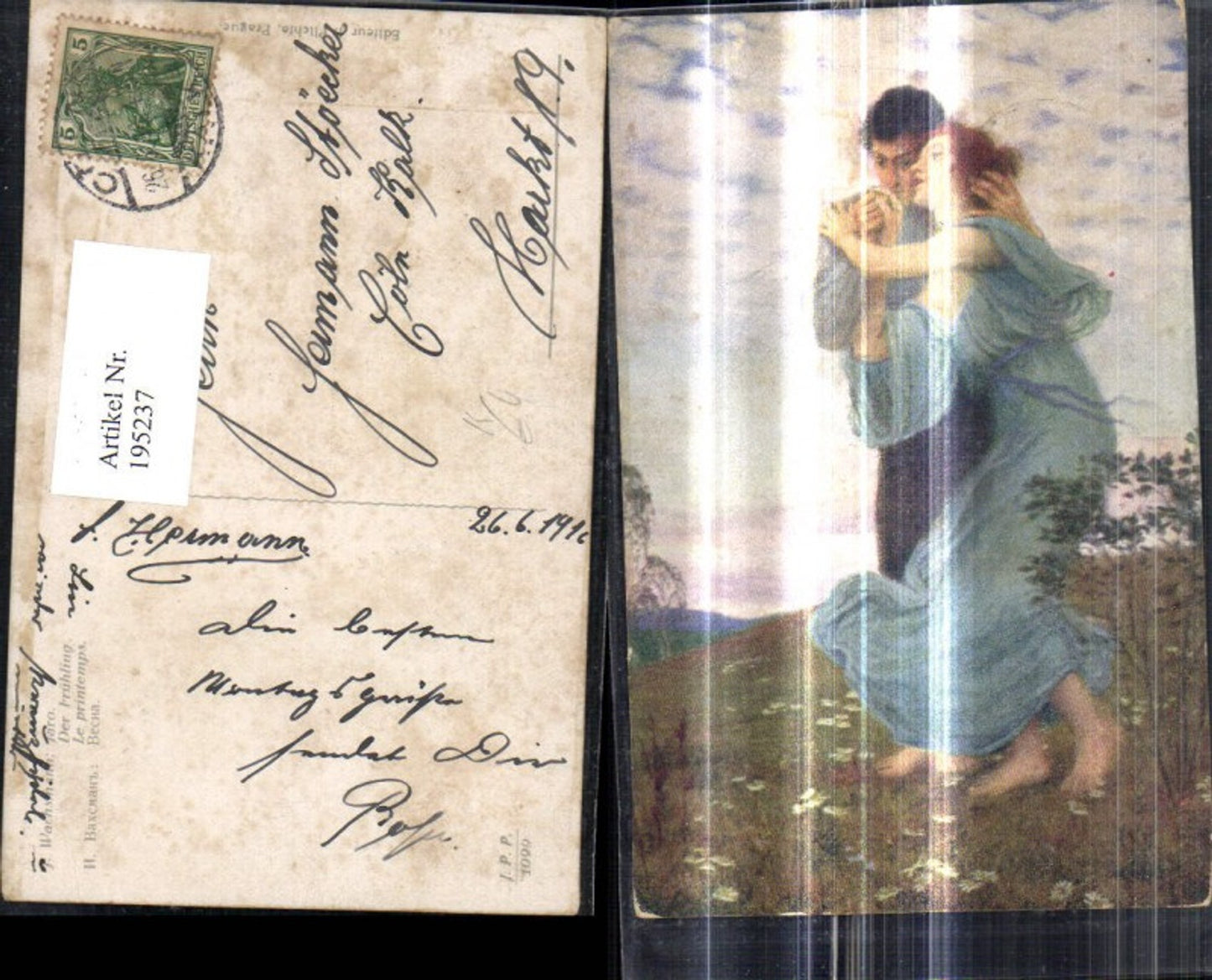 195237,Künstler Ak J. Wachsmann Der Frühling Paar Handkuss Umarmung