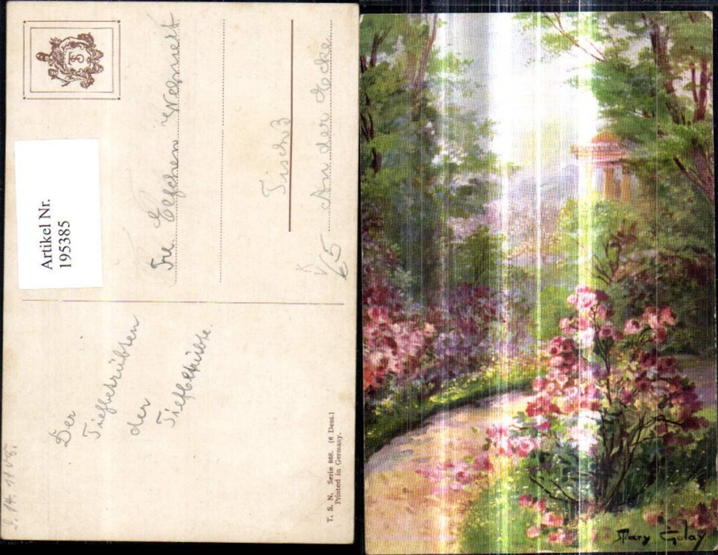 195385,Künstler Ak Mary Golay Tempel Weg Blumen Sträucher Landschaft pub Theo Stroefer 868/6