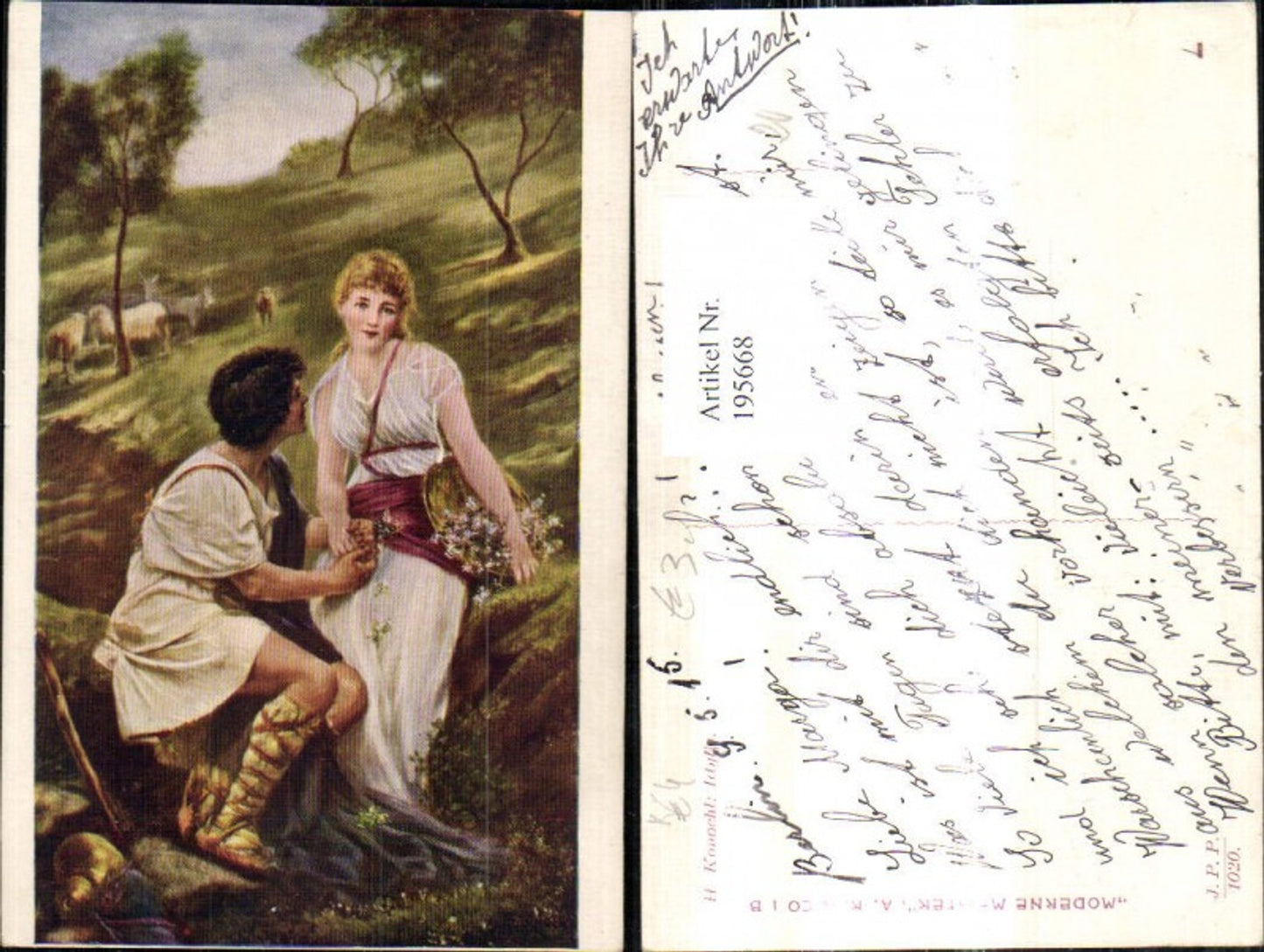 195668, Artist Ak H. Konochl Idyllic Couple Love Holding Hands