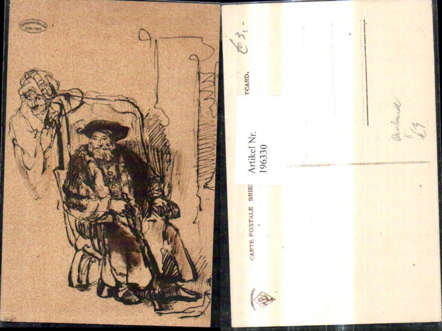 196330,Künstler Ak Rembrandt Alter Mann i. Sessel Mann steht dahinter