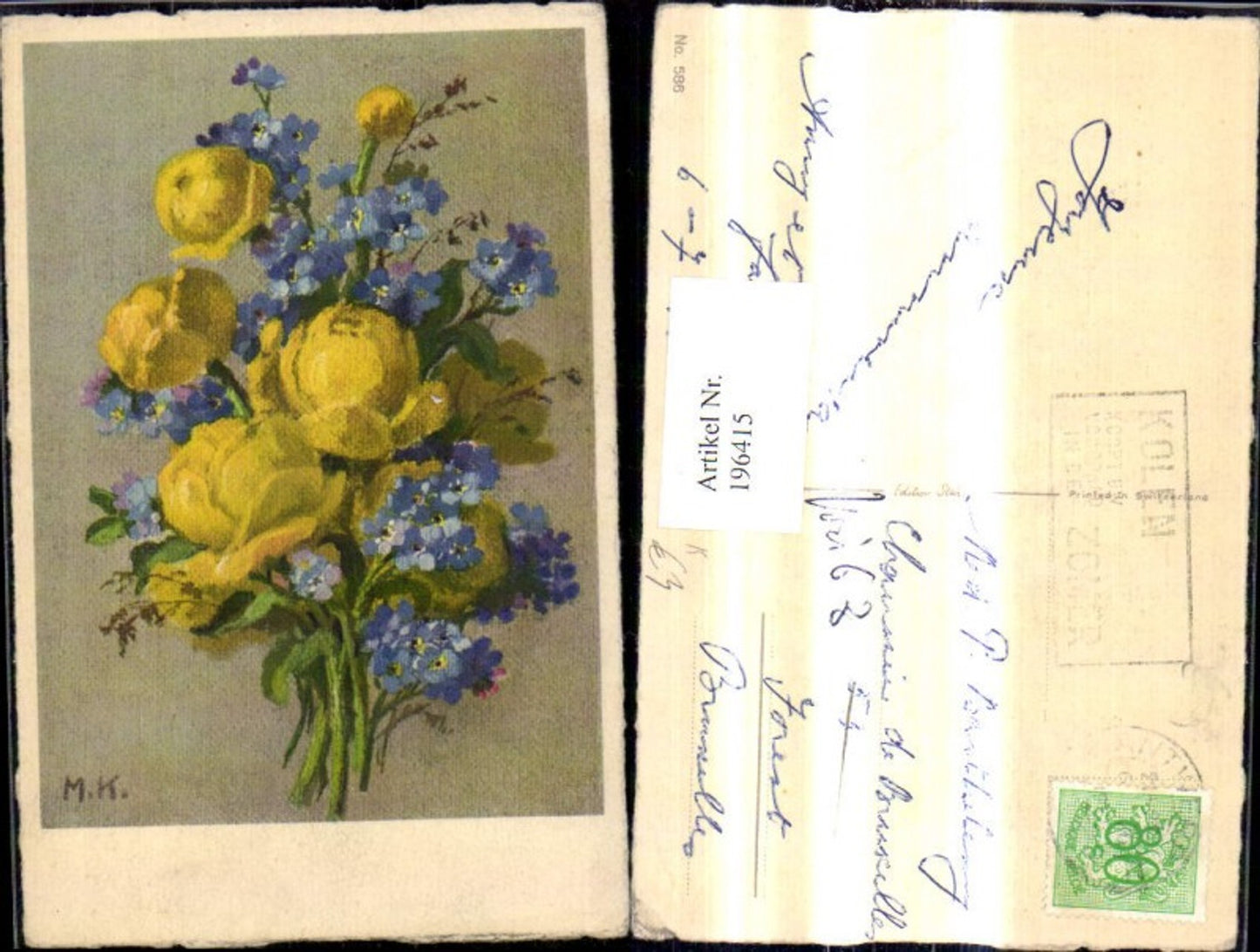 196415,Künstler Ak Blumenstrauß Blumen Strauß Vergissmeinnicht Gelbe Ranukeln