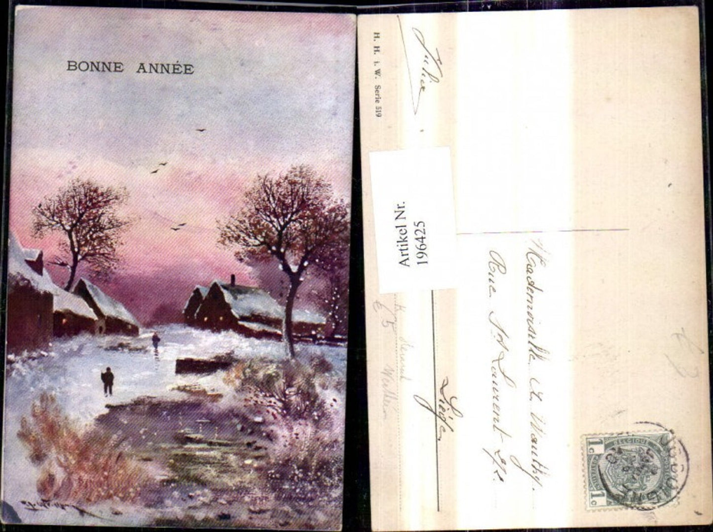 196425,Künstler Ak Heinrich Wertheim Winterdorf Teich Winterlandschaft Bonne Annee Weihnachten