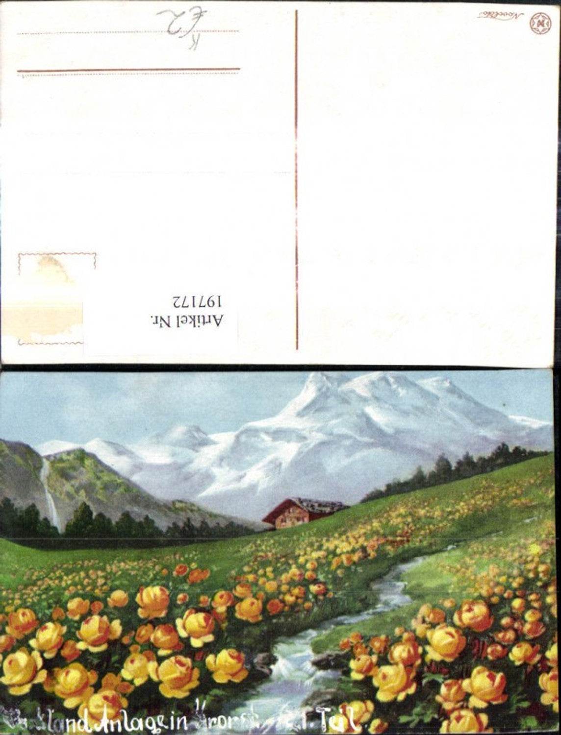 197172,Künstler Ak Ranukeln Blumen Bach Hütte Bergkulisse Landschaft