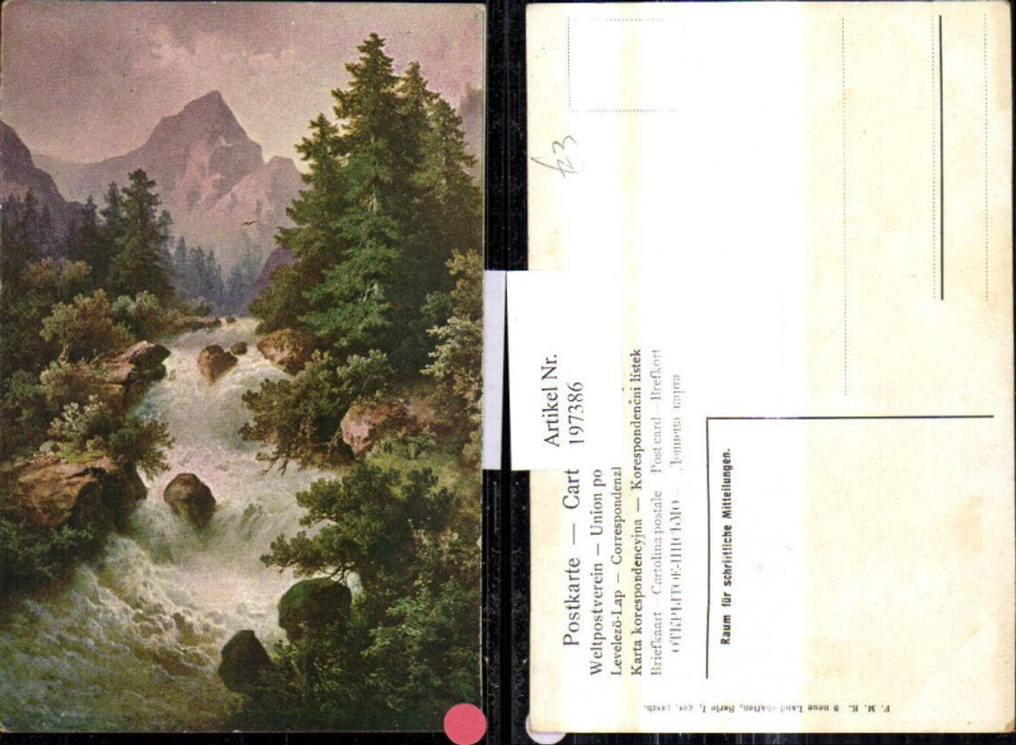 197386,Künstler Ak Gebirgsbach Wasserfall Bergkulisse Landschaft