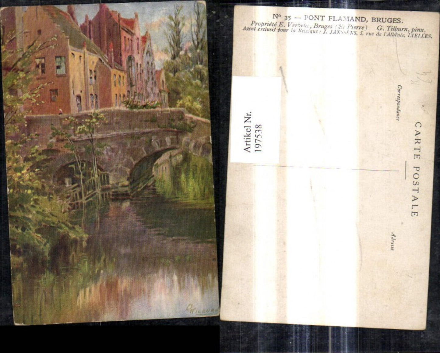 197538,Künstler Ak G. Tilburn Pont Flamand Bruges Brücke Häuser