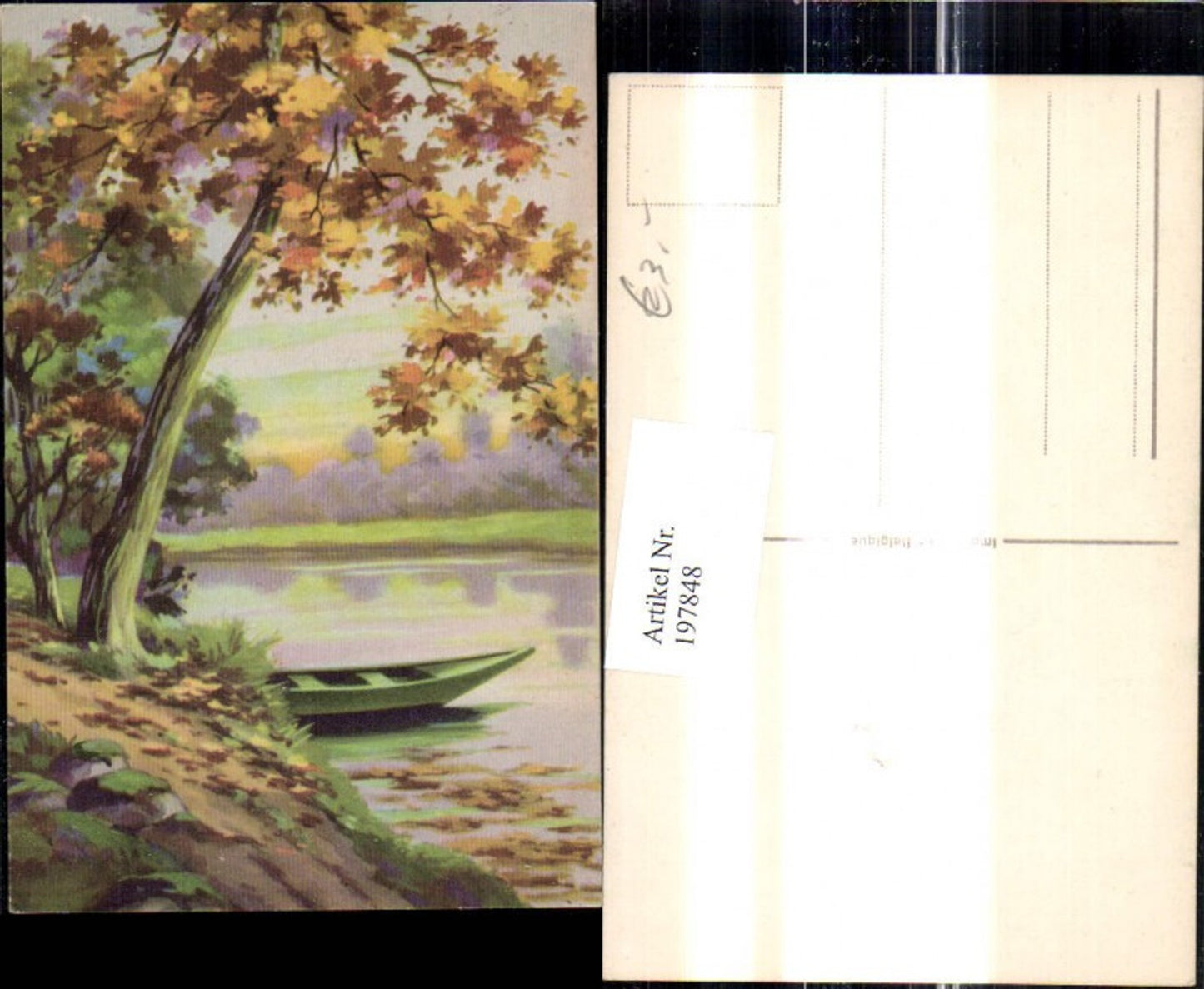 197848, Artist Ak Boat on shore Trees Autumn mood Landscape
