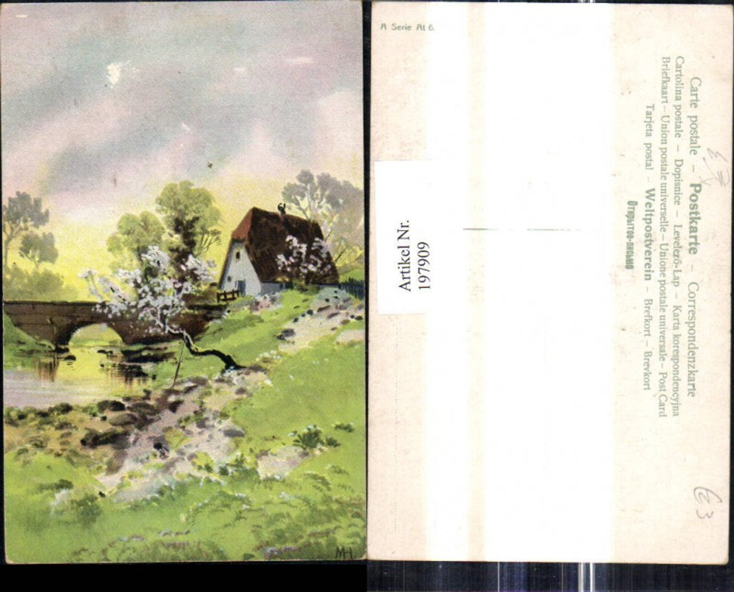 197909, Artist Ak House Bridge River Landscape