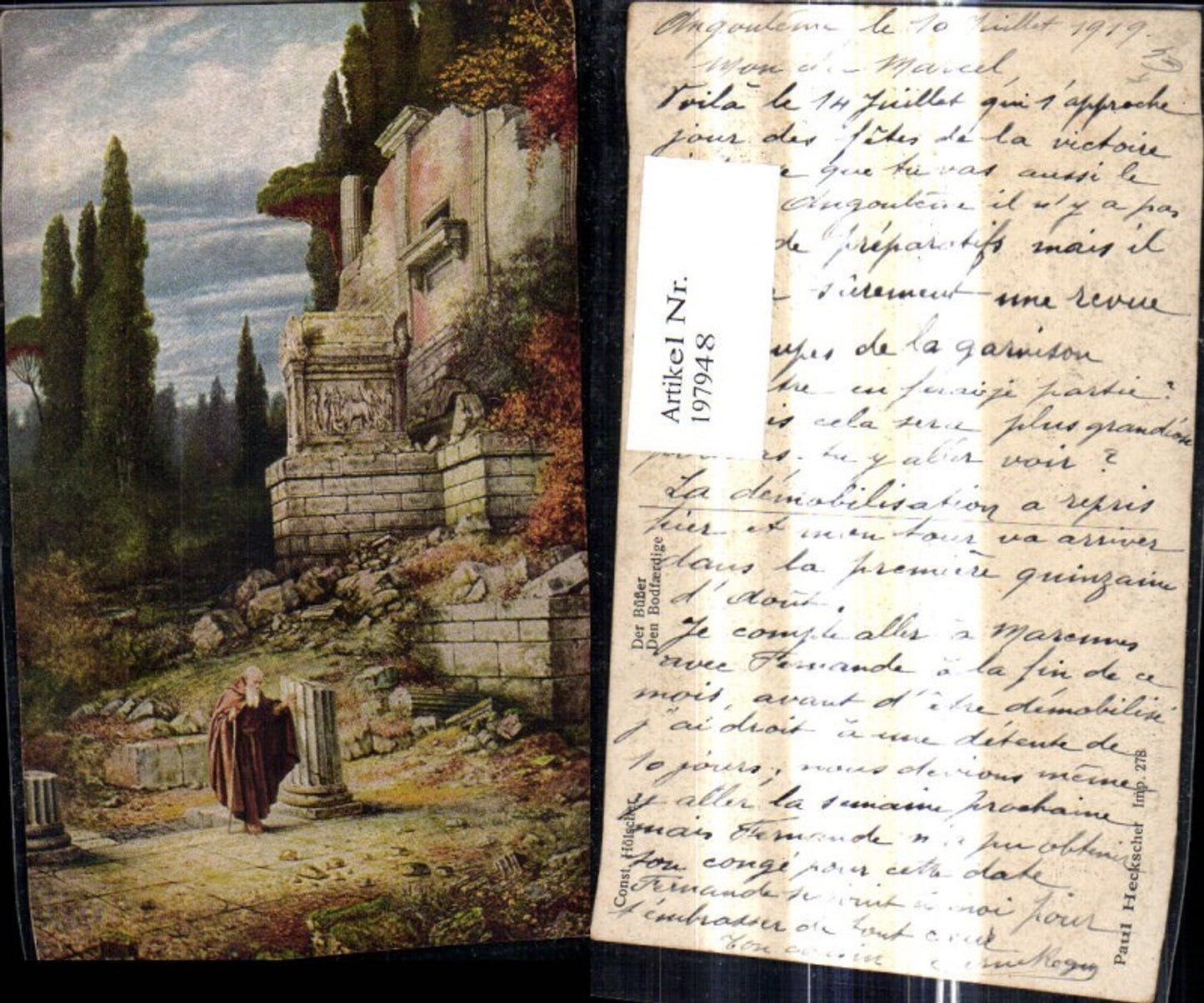 197948,Künstler Ak Const. Hölscher Der Büßer Alter Mann Ruine Tempel