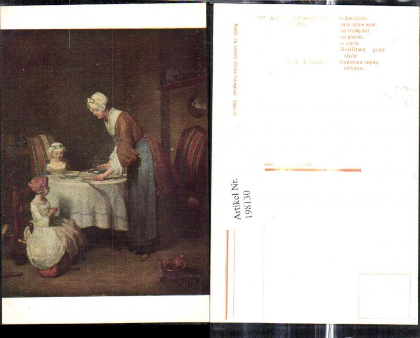 198130, Artist: Jean Baptiste Francois Chardin, The Table Prayer, Woman with Girl, Food, Prayer