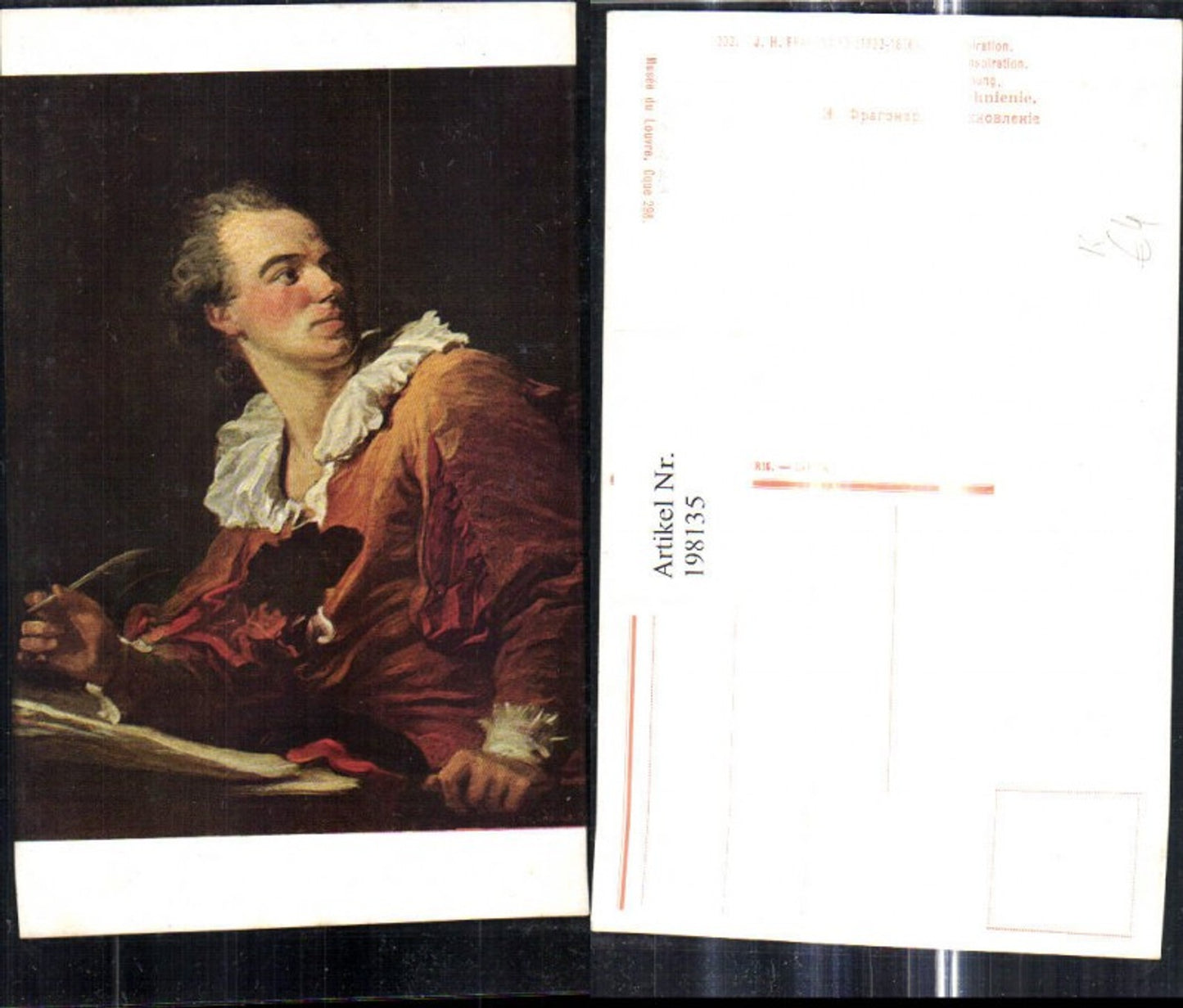 198135,Künstler Ak J. H. Fragonard Eingebung Mann m. Feder Schreibfeder
