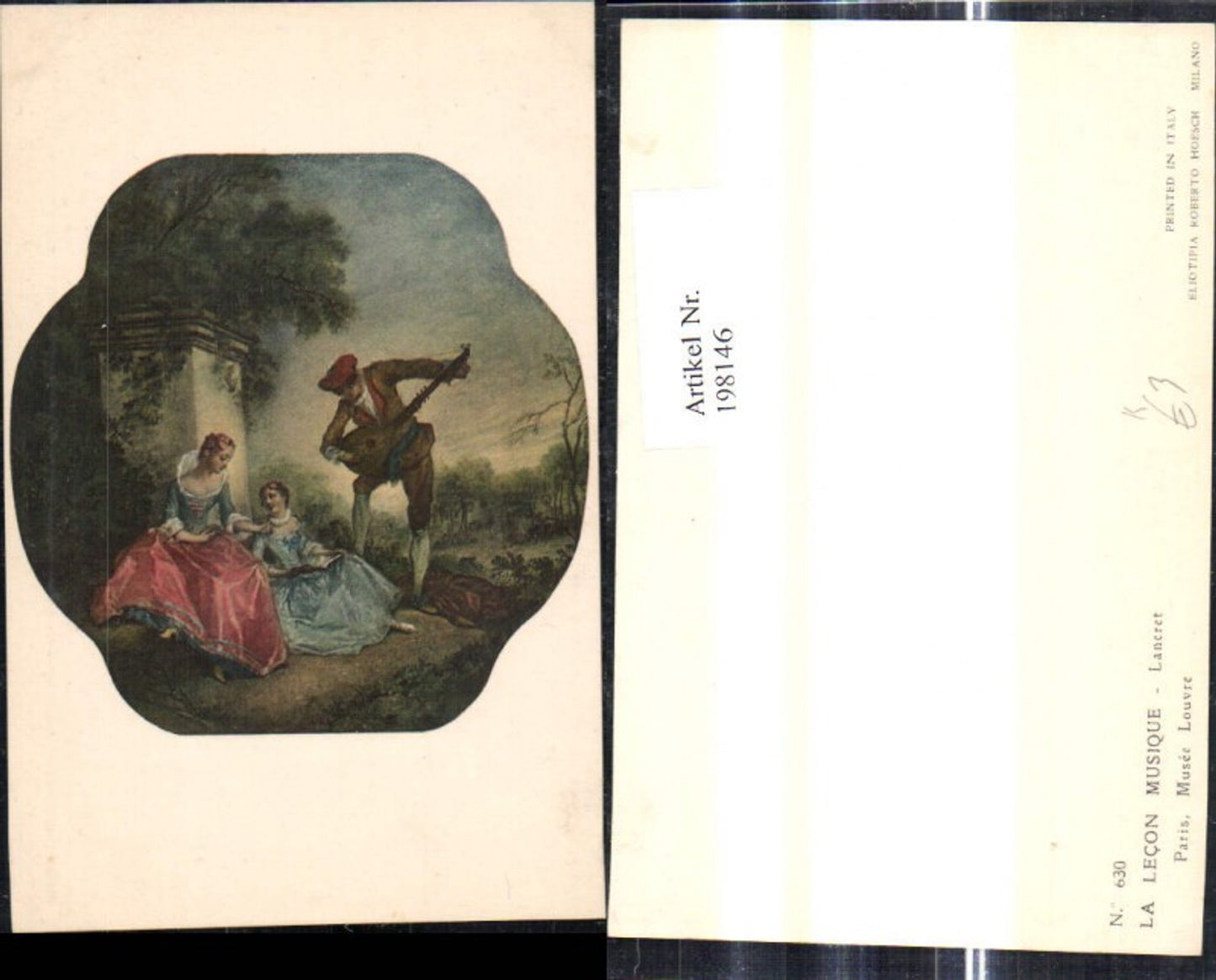 198146, Artist Ak Lancret La Lecon Musique Women Man Mandolin Passepartout