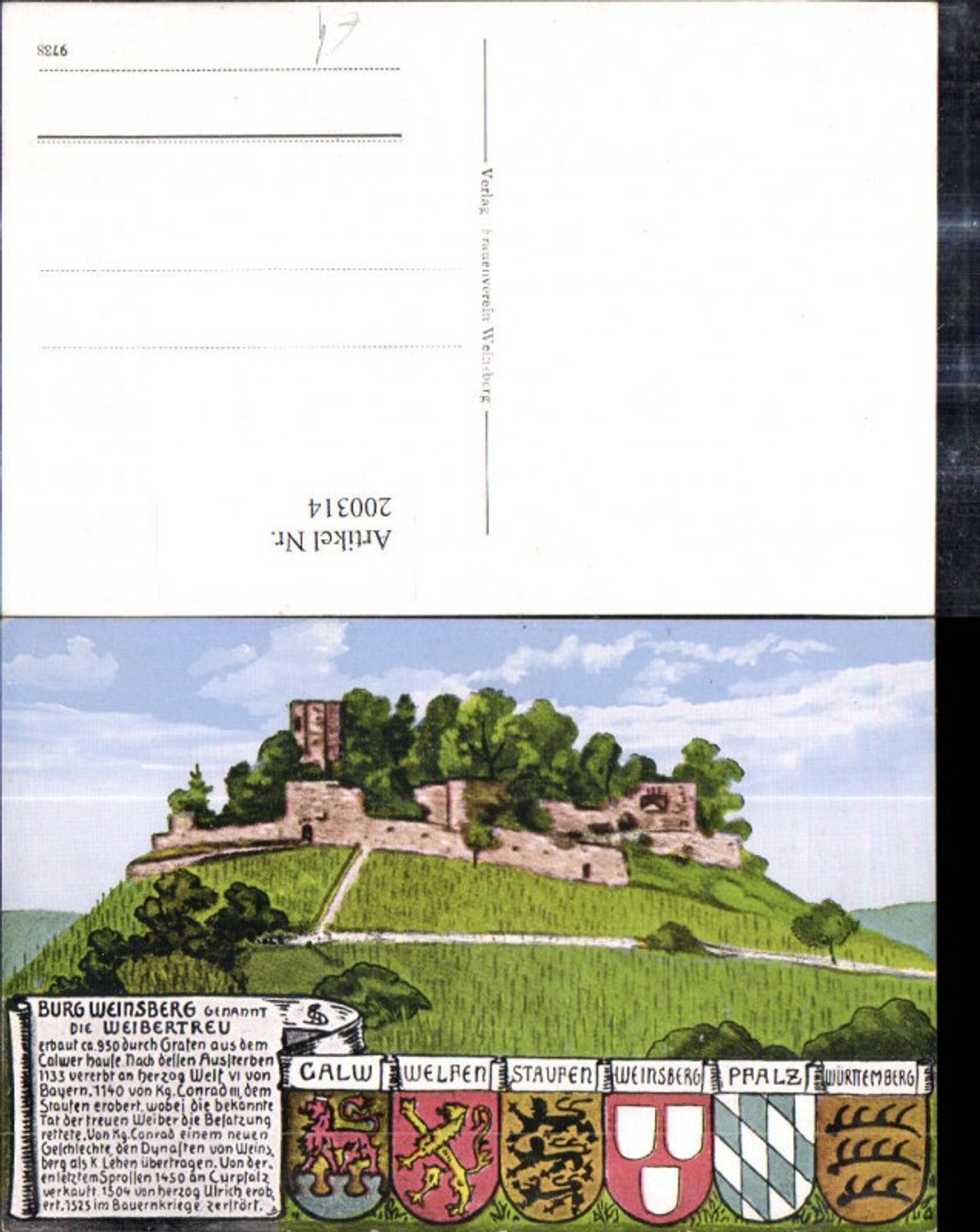 200314,Künstler Ak Burg Weinsberg Wappen Schriftrolle Text