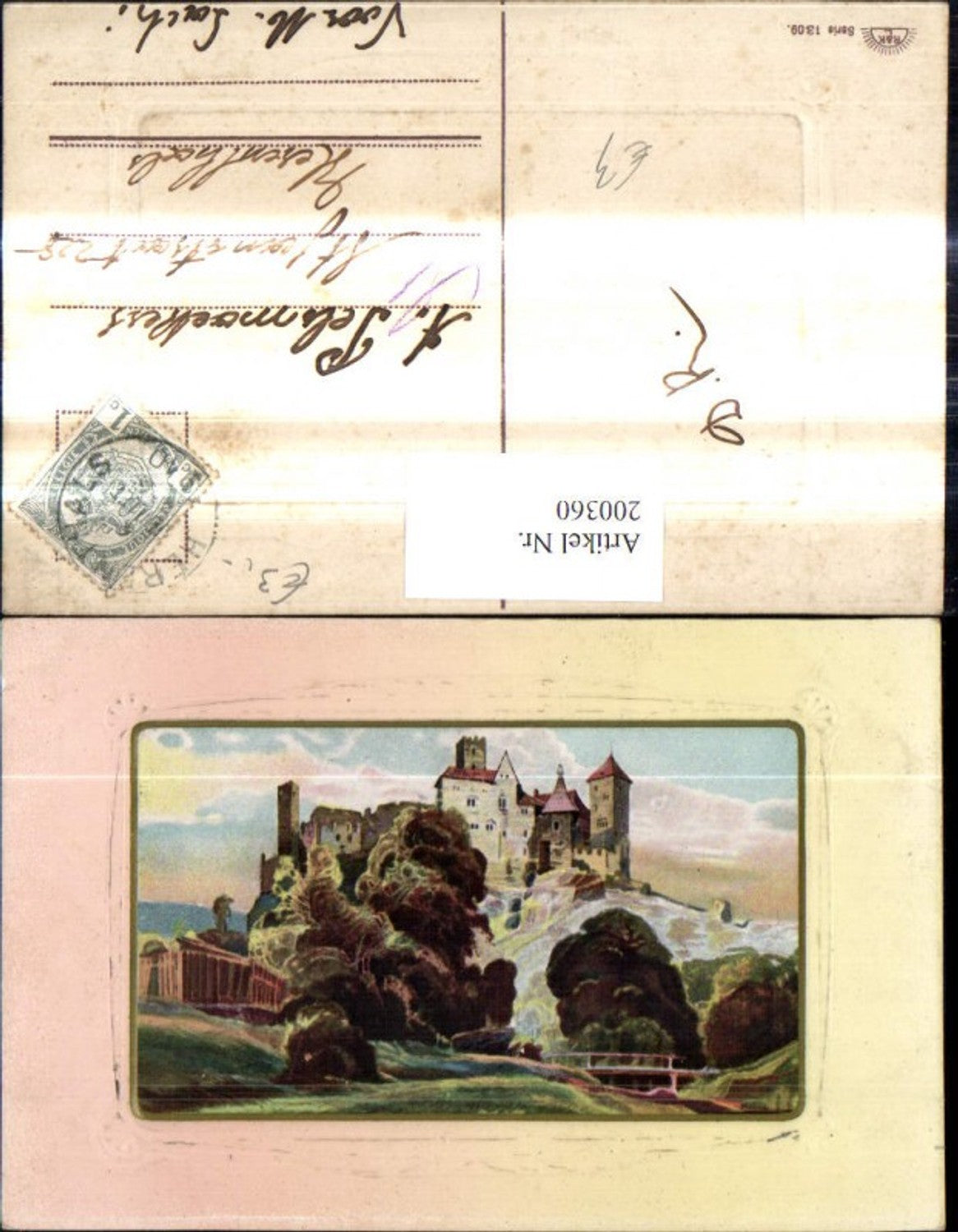 200360,Künstler Ak Schloss Burg Präge Passepartout