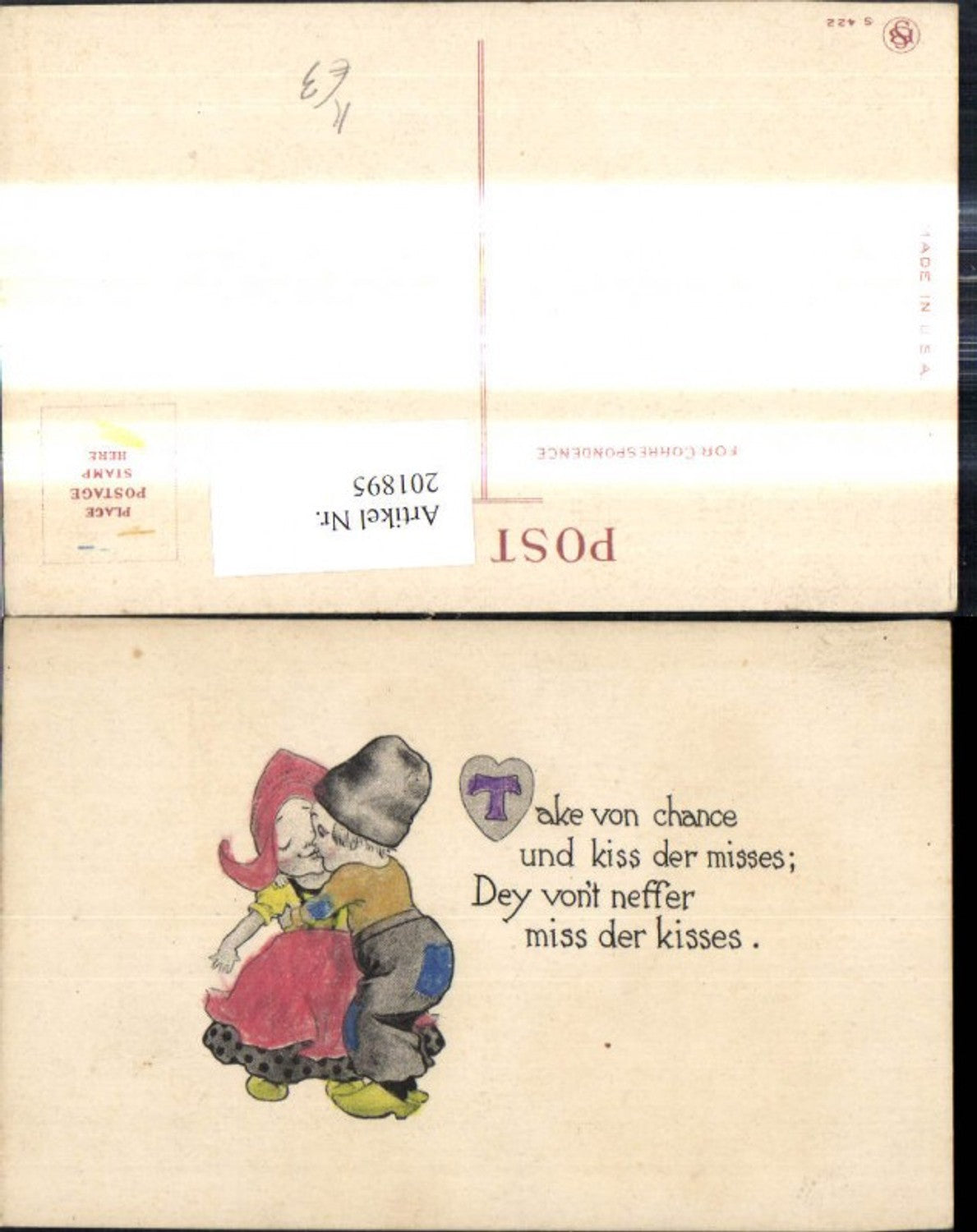 201895,Künstler Ak Kinder Kuss Typen Holland Holzschuhe Spruch Text