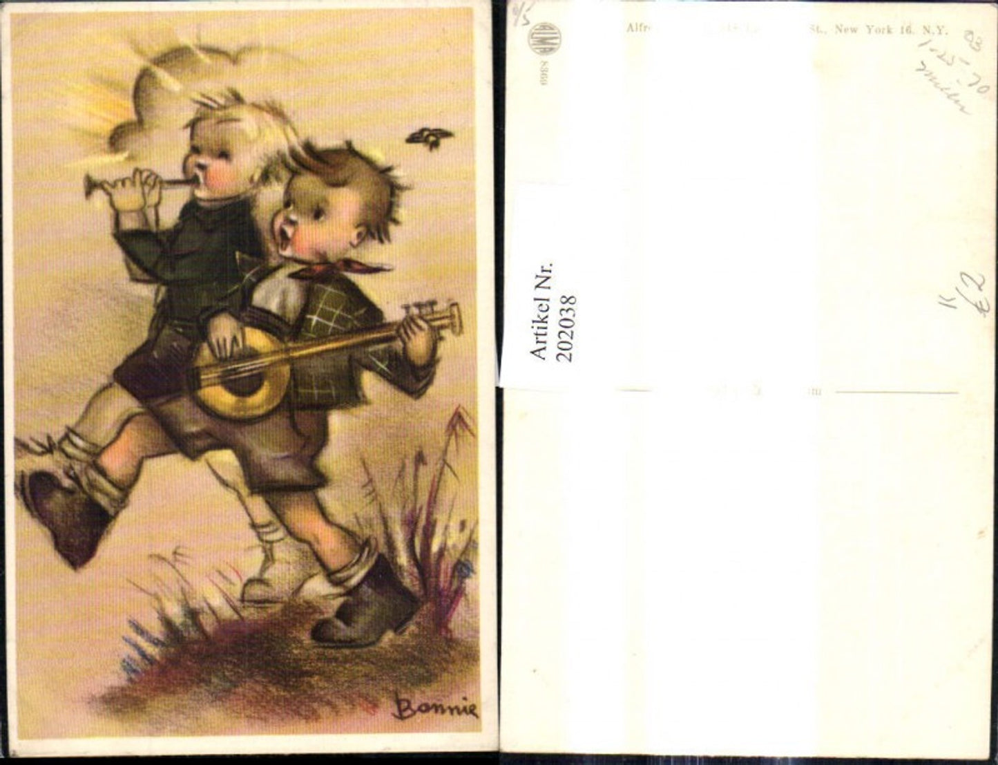 202038,Künstler Ak Bonnie Kinder Jungen Buben spielen Flöte Mandoline