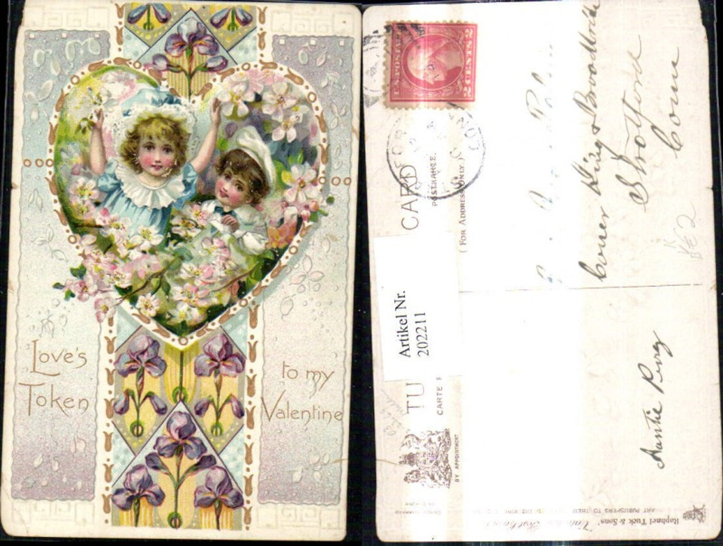 202211,Präge Künstler Ak Kinder Matrosenanzug Blumen Herz Ornament pub Raphael Tuck and Sons