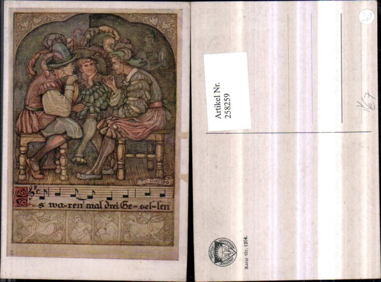 258259,Deutscher Schulverein 1254 Künstler M. Grengg Lied Gesellen Männer m. Hüten b. Plaudern