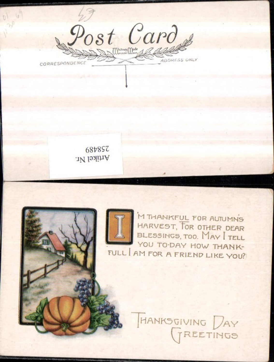 258489,Thanksgiving Day Erntedank Landschaft Haus Zaun Passepartout Kürbis Trauben Text Spruch