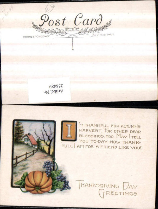 258489,Thanksgiving Day Erntedank Landschaft Haus Zaun Passepartout Kürbis Trauben Text Spruch