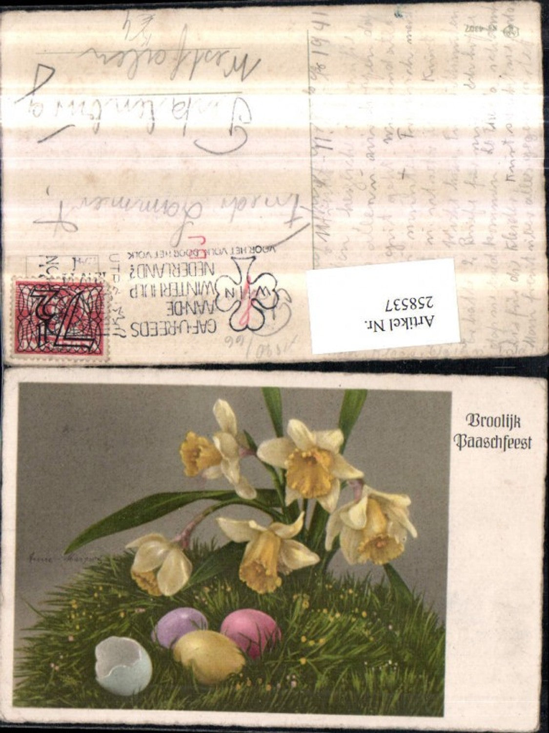 258537,Künstler AK Anne Margret Ostern Narzissen Ostereier Eier Eierschale