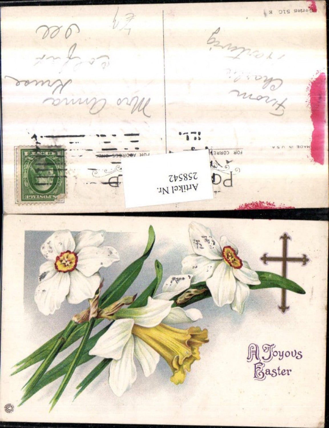 258542, Pärge Litho AK Easter Daffodils Flowers Cross