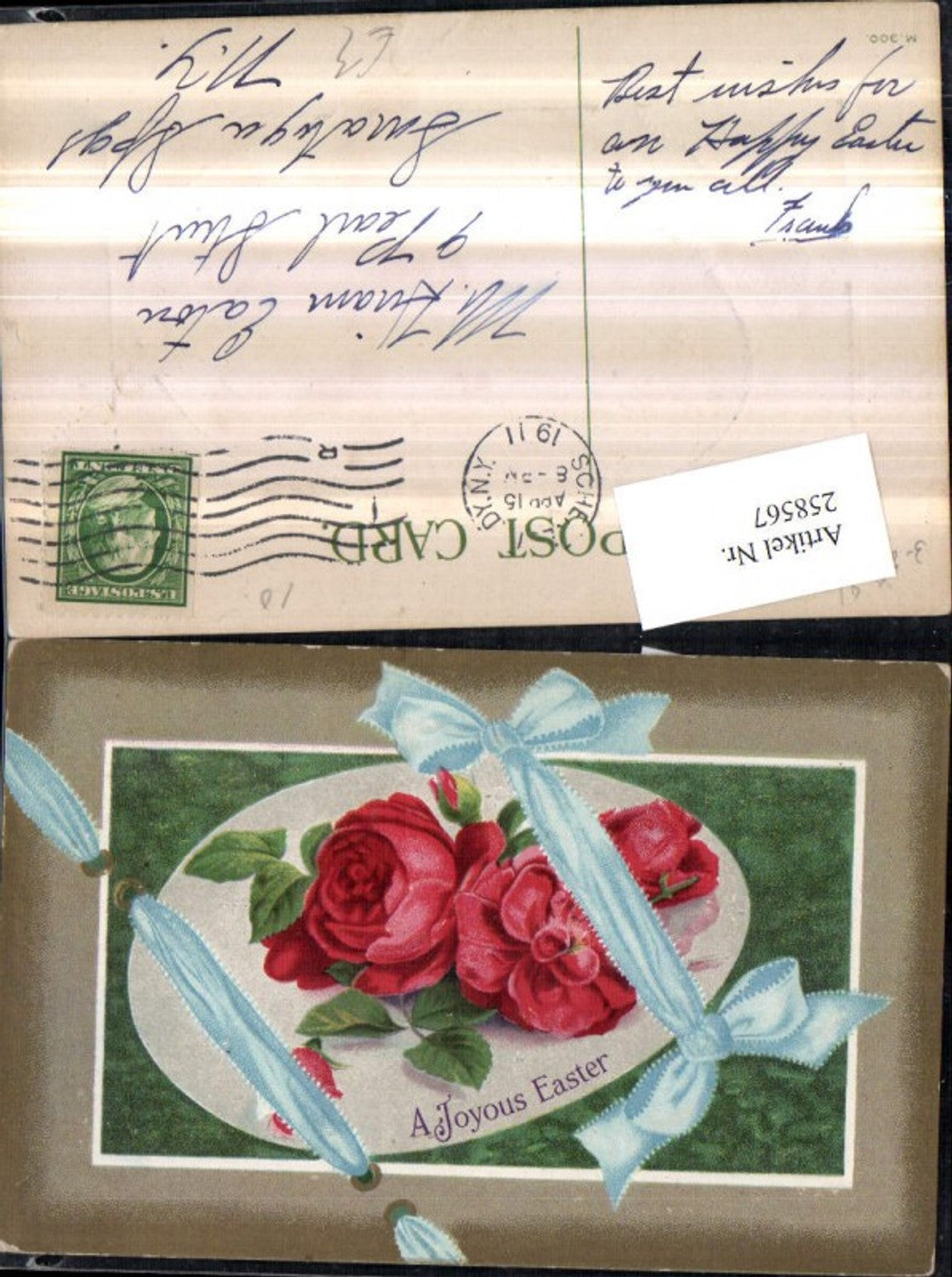 258567,Embossed AK Easter Roses Egg Ribbon Passepartout