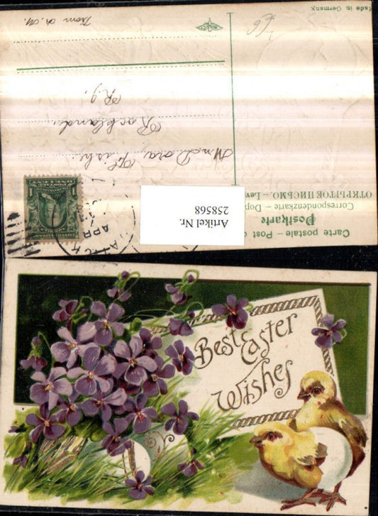 258568, Embosser Lithograph AK Gold Decoration Easter Chick Eggshell Eggs Violet
