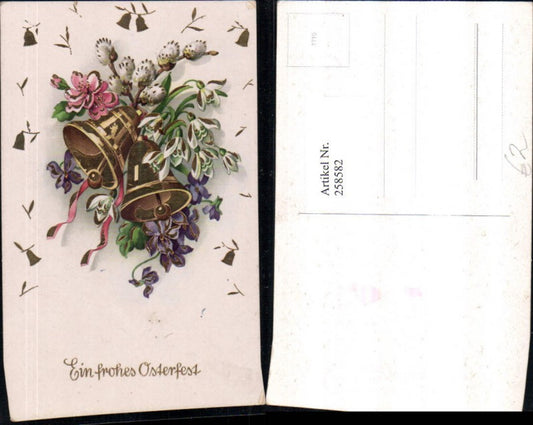 258582, Easter Gold Decoration Bells Violets Snowdrops Palm Branches