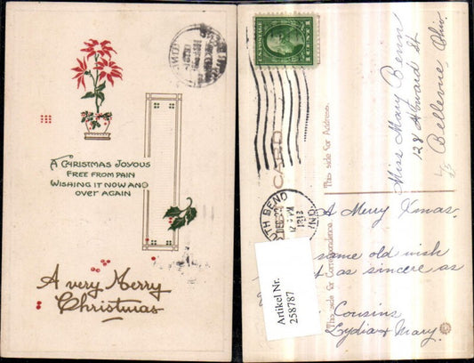 258787, Embosser Lithograph Postcard Christmas Poinsettia Flower