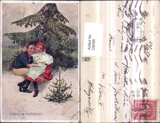 258789, Artist AK K. Simunew Christmas Children in traditional dress Fir tree Christmas tree