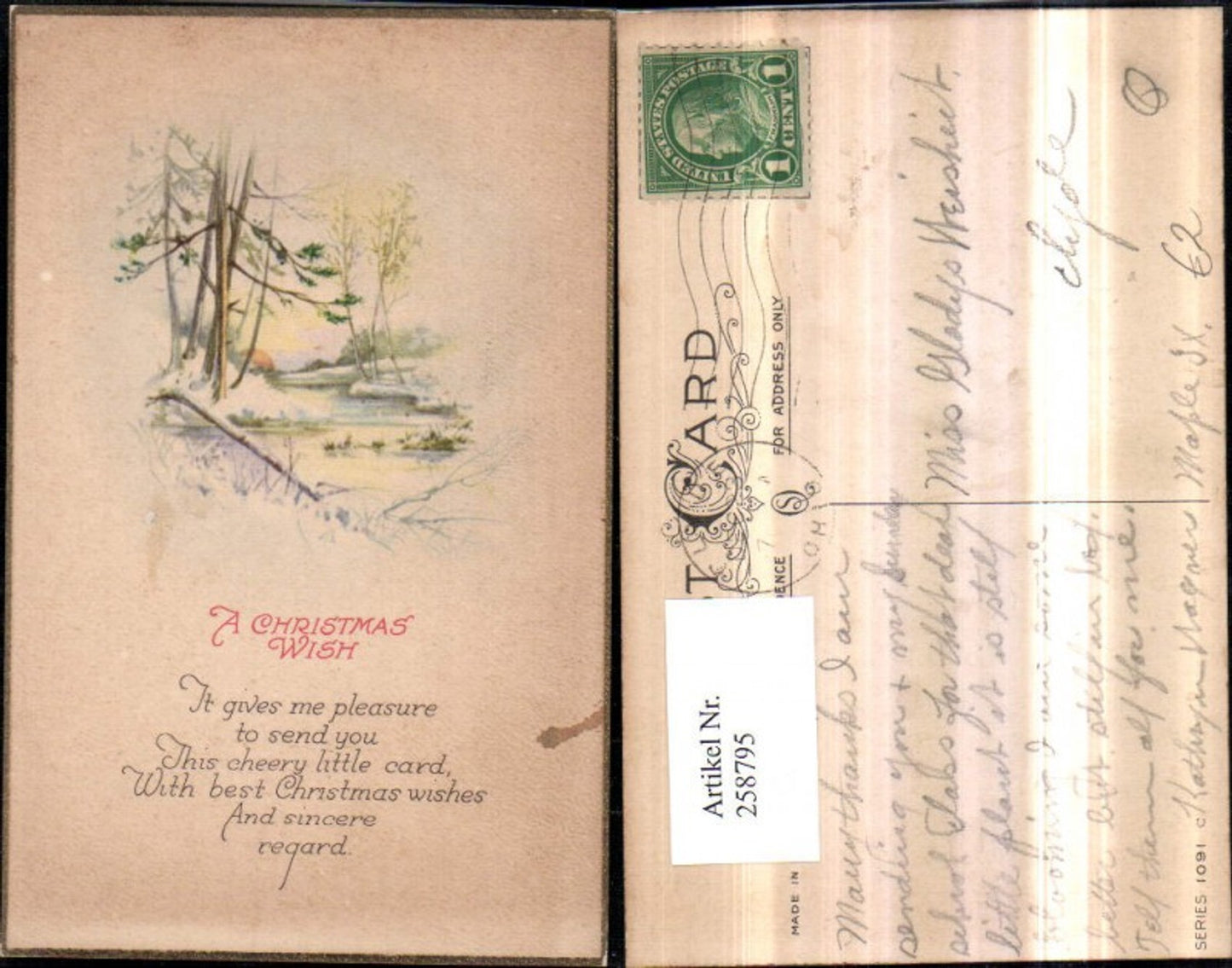258795, Christmas Winter Landscape Stream Sunset Saying Text