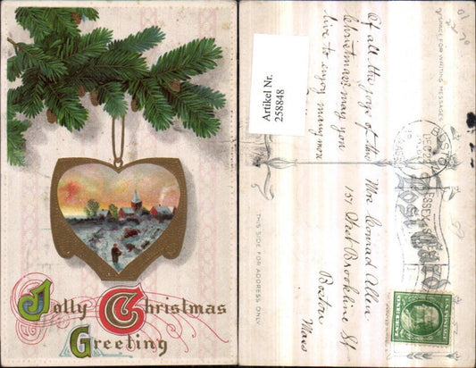 258848, Embosser AK Christmas Winter Landscape Village Church Passepartout Heart Fir Branch Cone
