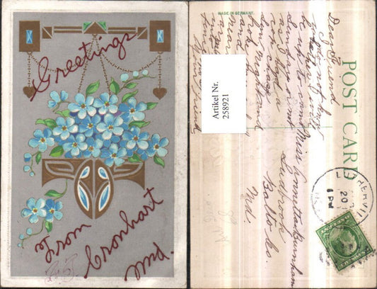 258921, embossed AK Art Deco flowers forget-me-not