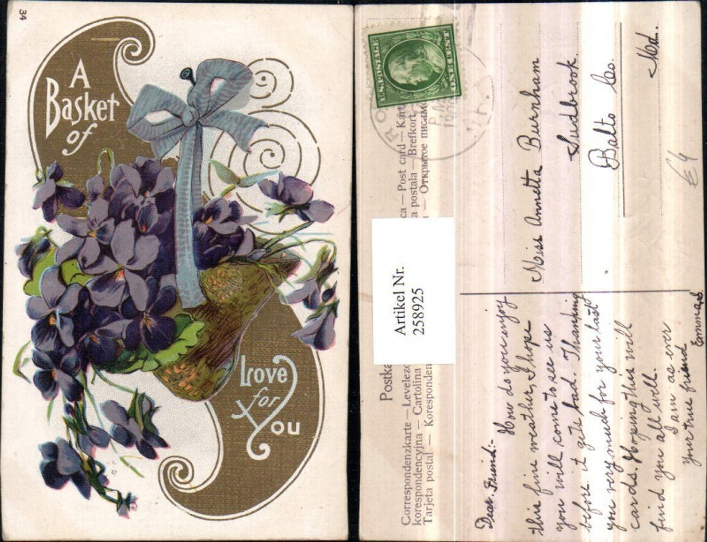 258925, Embosser AK A basket love for you basket flowers violets bow nail