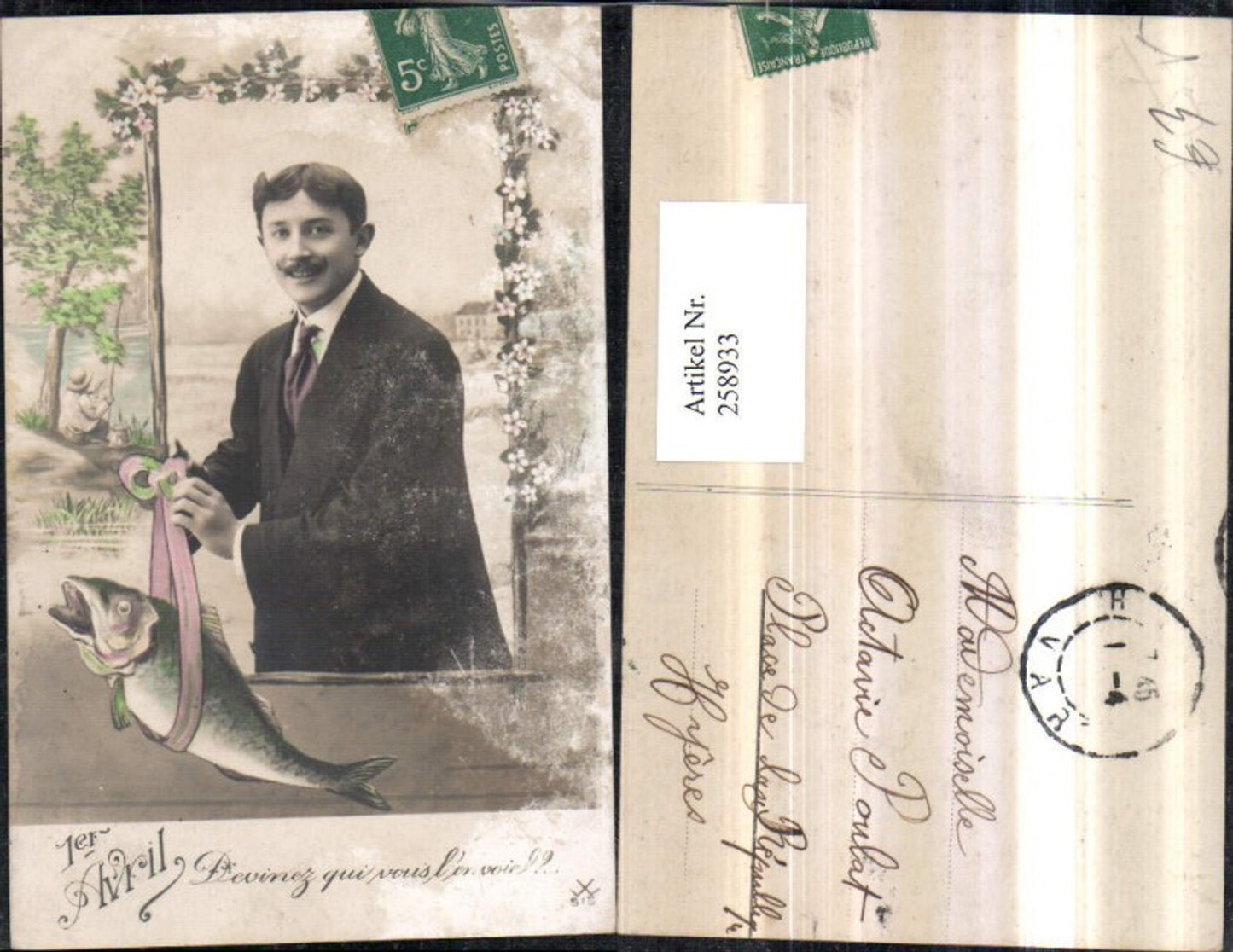 258933,1er Avril 1 April Man with beard Passepartout Photomontage Fish Angler