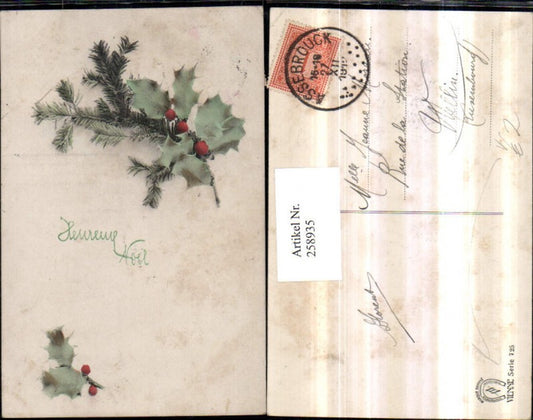 258935, Happy Christmas Fir branch Holly üub Vienne 725