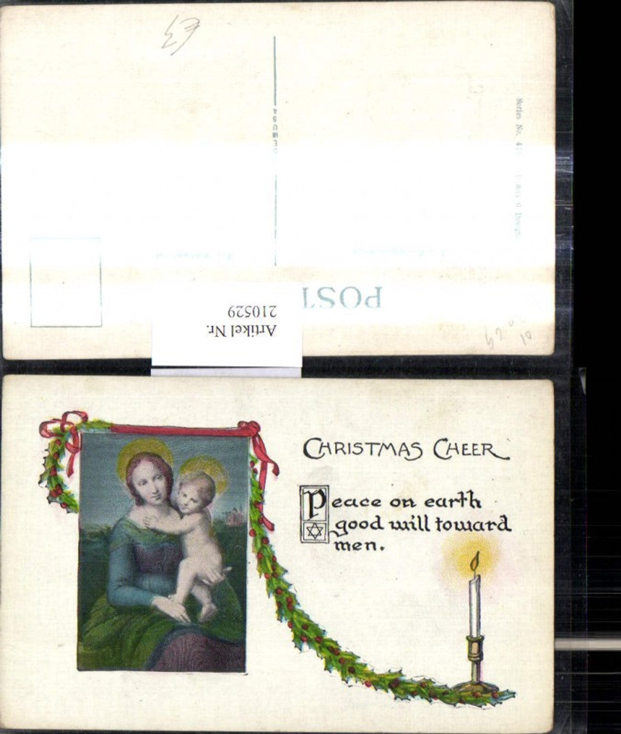 210529, Artist Ak Christmas Mary with Christ Child Halo Text Candle Garland