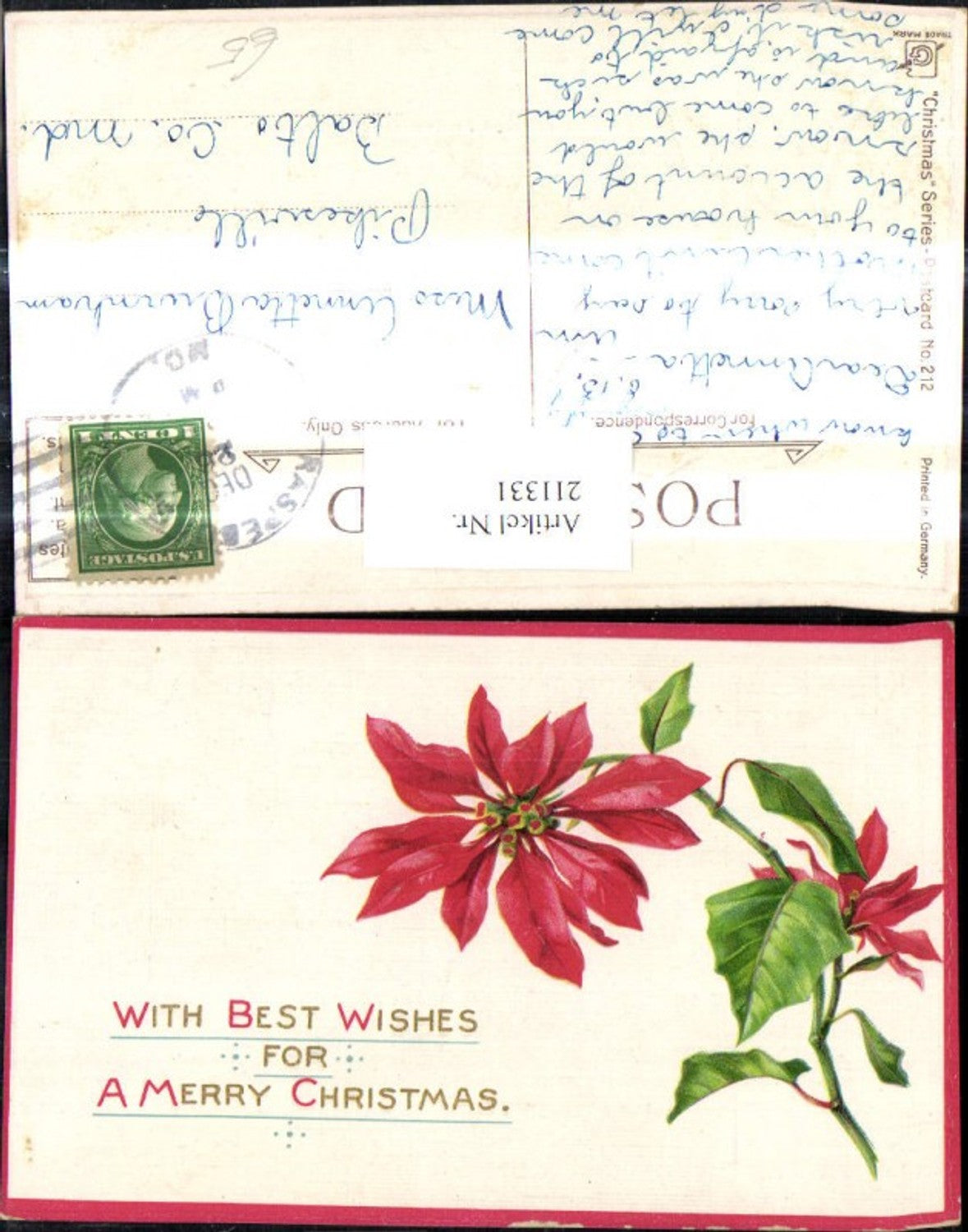 211331, Embosser Ak Poinsettia Christmas Blossoms Flowers Text