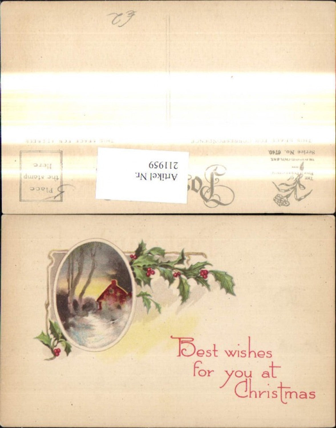 211959, Artist Ak House Winter Forest Passepartout Holly Branch Christmas