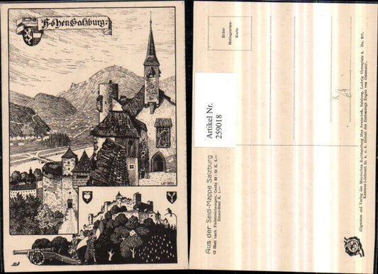 259018,Künstler AK Ulf Seidl Federzeichnung Salzburg Hohensalzburg Festung Kanone Mehrbildkarte