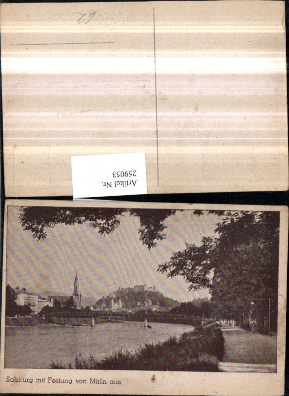 259053,Salzburg Teilansicht Brücke m. Festung von Mülln aus