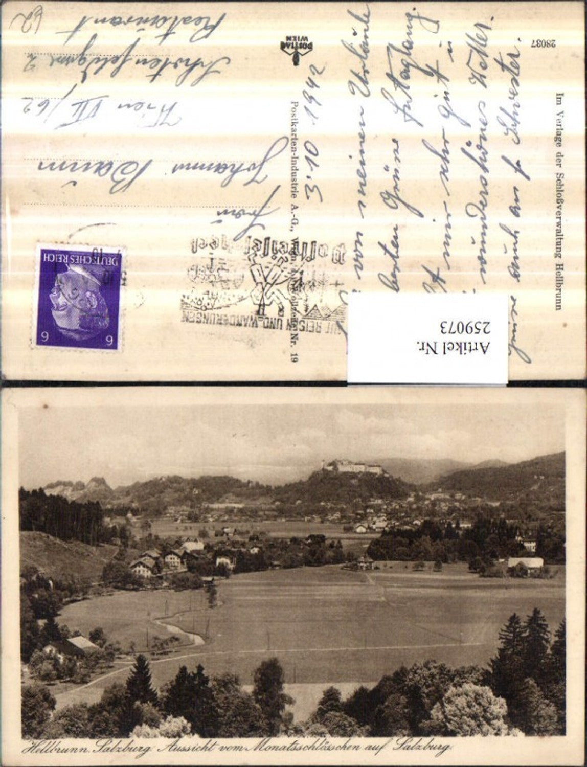 259073,Salzburg Hellbrunn Aussicht v. Monatsschlösschen auf Salzburg