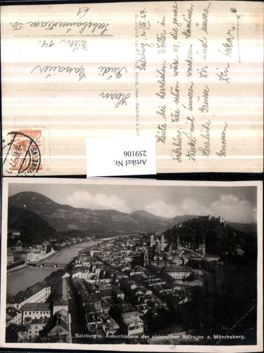 259106,Salzburg Totale m. Festung v. Aussichtsturm des elektrischen Aufzuges am Mönchsberg