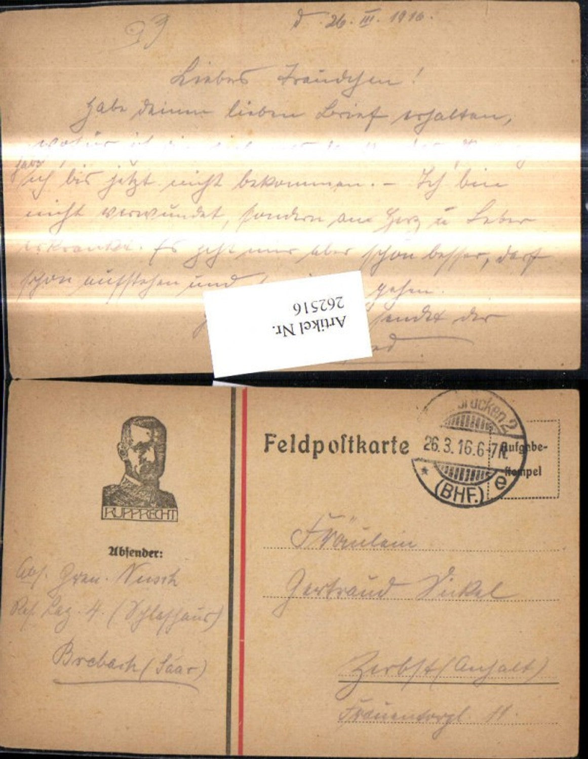 262516,Adel Monarchie Rupprecht v. Bayern Patriotik Feldpostkarte