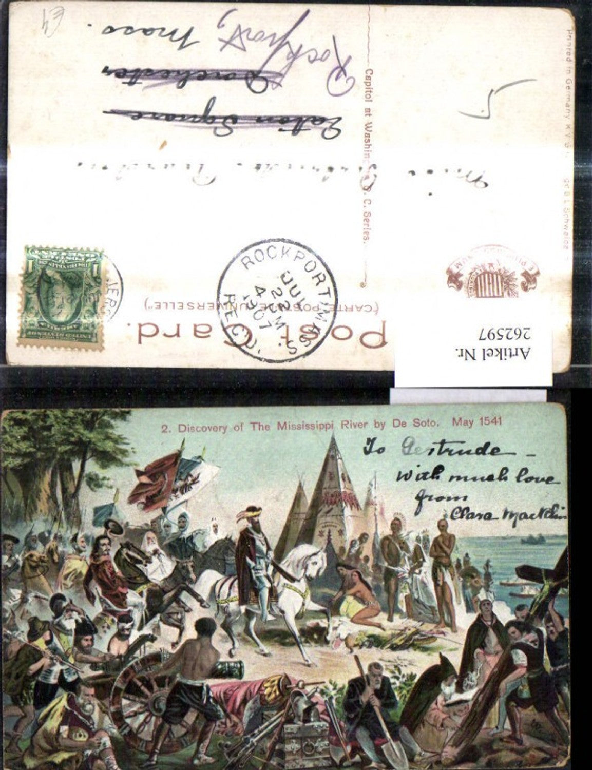 262597,Künstler Ak 2 Discovery of The Mississippi River by De Soto 1541 Indianer Geschichte Politik Ausland