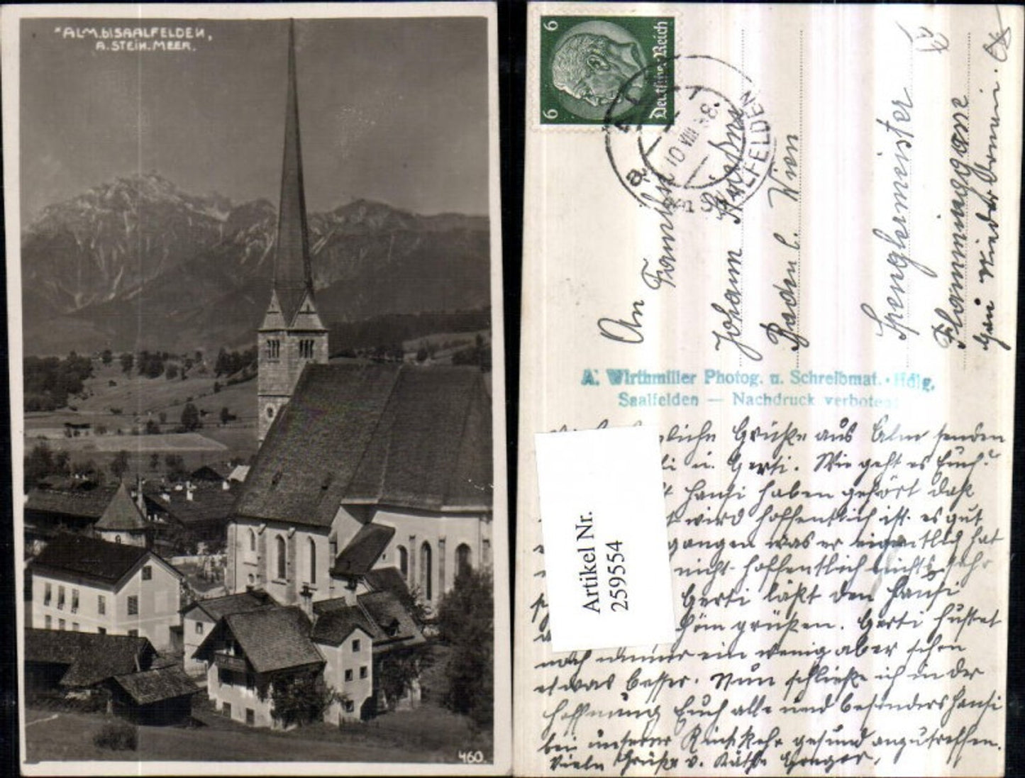 259554,Alm b. Saalfelden am Steinernen Meer Kirche Bergkulisse